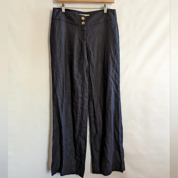 Michael Kors Wide Leg Linen Pants 2 Navy Blue Natural Fiber Dress Pant - Picture 10 of 10